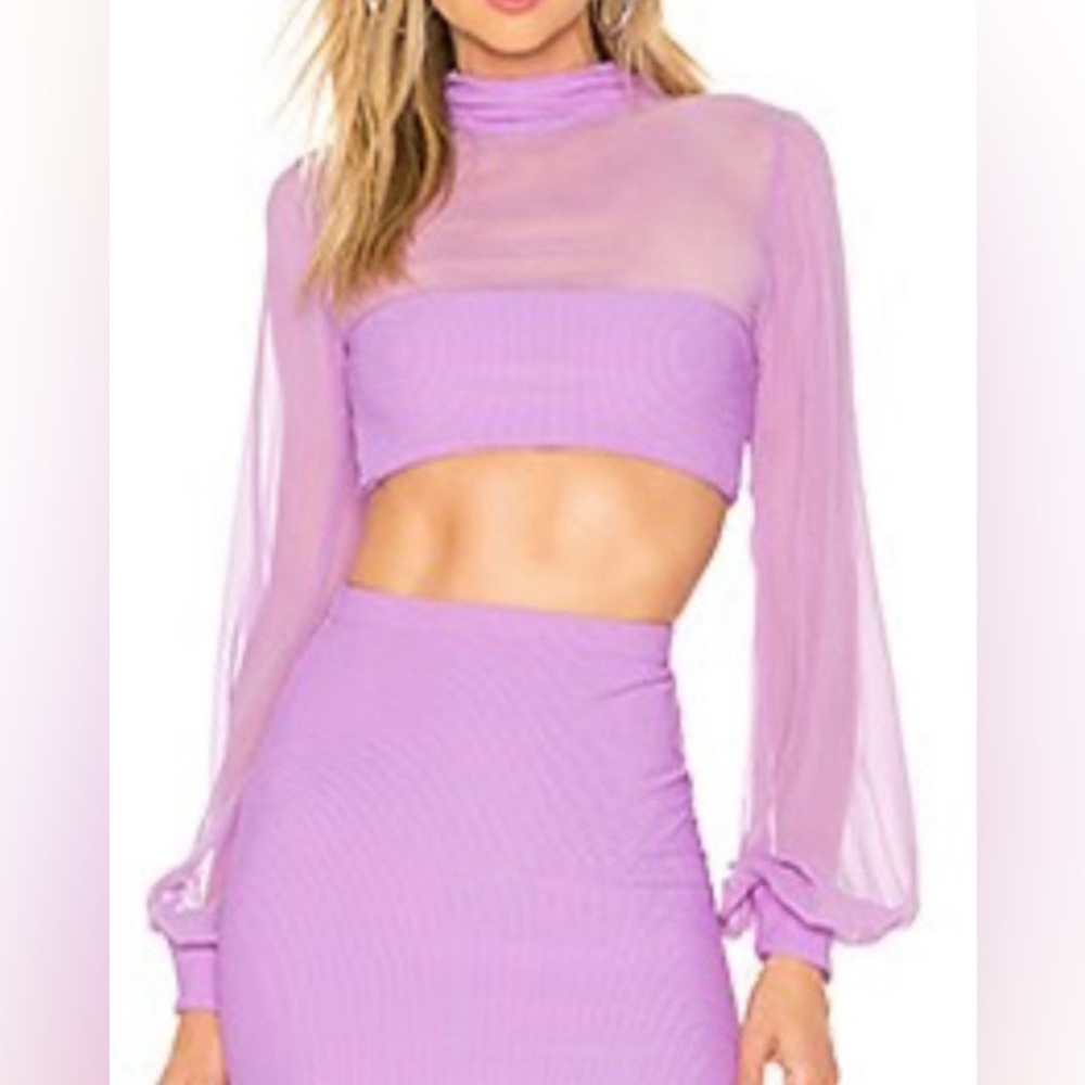 Indah Lilac Sheer Long Sleeve Crop Top